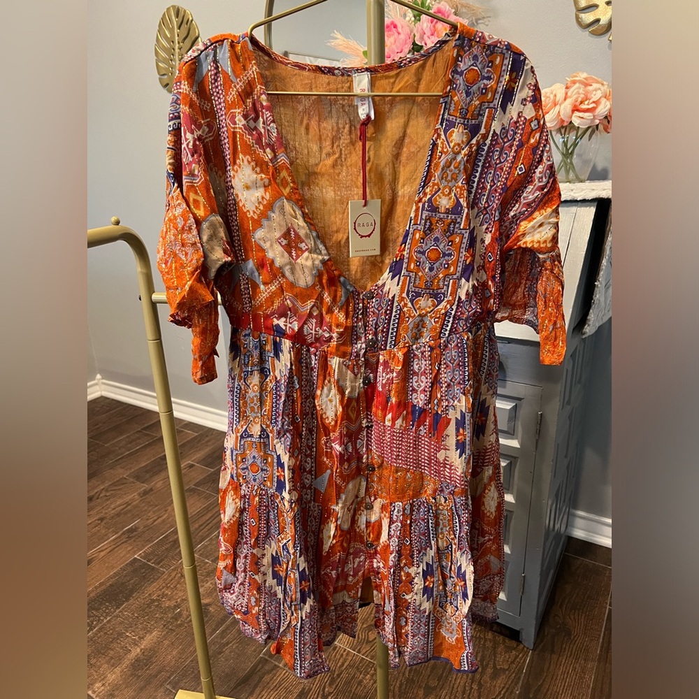 NWT Raga Anthropologie Women’s Colorful Boho Dress Gauze Material